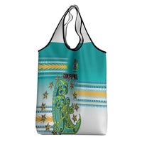 Cook Islands Va'a Race Grocery Bag Te Tatau Tattoos Sporty Style Turquoise Color - Polynesian Pride