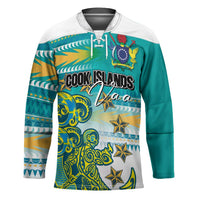 Personalised Cook Islands Va'a Race Hockey Jersey Te Tatau Tattoos Sporty Style Turquoise Color - Polynesian Pride