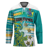 Personalised Cook Islands Va'a Race Hockey Jersey Te Tatau Tattoos Sporty Style Turquoise Color - Polynesian Pride