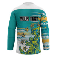 Personalised Cook Islands Va'a Race Hockey Jersey Te Tatau Tattoos Sporty Style Turquoise Color - Polynesian Pride