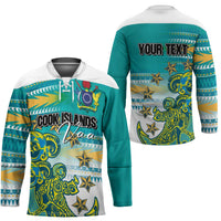 Personalised Cook Islands Va'a Race Hockey Jersey Te Tatau Tattoos Sporty Style Turquoise Color - Polynesian Pride