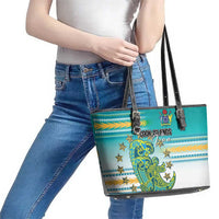Cook Islands Va'a Race Leather Tote Bag Te Tatau Tattoos Sporty Style Turquoise Color - Polynesian Pride