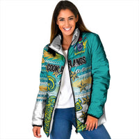 Personalised Cook Islands Va'a Race Padded Jacket Te Tatau Tattoos Sporty Style Turquoise Color - Polynesian Pride