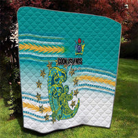 Cook Islands Va'a Race Quilt Te Tatau Tattoos Sporty Style Turquoise Color - Polynesian Pride