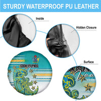 Cook Islands Va'a Race Spare Tire Cover Te Tatau Tattoos Sporty Style Turquoise Color - Polynesian Pride