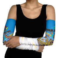 Personalised Cook Islands Va'a Race Arm Sleeves Te Tatau Tattoos Sporty Style Glory Blue Color - Polynesian Pride