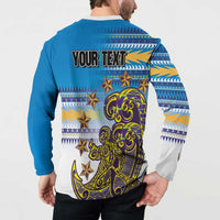 Personalised Cook Islands Va'a Race Button Sweatshirt Te Tatau Tattoos Sporty Style Glory Blue Color - Polynesian Pride