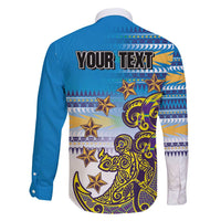 Personalised Cook Islands Va'a Race Family Matching Long Sleeve Bodycon Dress and Hawaiian Shirt Te Tatau Tattoos Sporty Style Glory Blue Color - Polynesian Pride