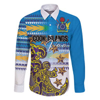 Personalised Cook Islands Va'a Race Family Matching Off Shoulder Maxi Dress and Hawaiian Shirt Te Tatau Tattoos Sporty Style Glory Blue Color - Polynesian Pride