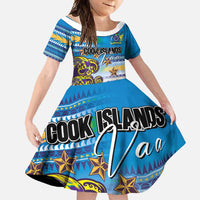 Personalised Cook Islands Va'a Race Family Matching Short Sleeve Bodycon Dress and Hawaiian Shirt Te Tatau Tattoos Sporty Style Glory Blue Color - Polynesian Pride