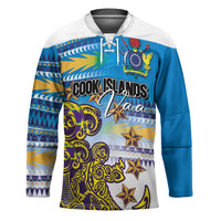 Personalised Cook Islands Va'a Race Hockey Jersey Te Tatau Tattoos Sporty Style Glory Blue Color - Polynesian Pride