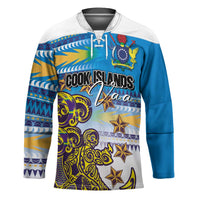 Personalised Cook Islands Va'a Race Hockey Jersey Te Tatau Tattoos Sporty Style Glory Blue Color - Polynesian Pride