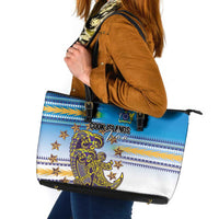 Cook Islands Va'a Race Leather Tote Bag Te Tatau Tattoos Sporty Style Glory Blue Color - Polynesian Pride