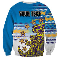Personalised Cook Islands Va'a Race Sweatshirt Te Tatau Tattoos Sporty Style Glory Blue Color - Polynesian Pride