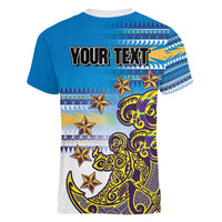 Personalised Cook Islands Va'a Race Women V-Neck T-Shirt Te Tatau Tattoos Sporty Style Glory Blue Color - Polynesian Pride