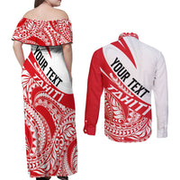 Personalised Tahiti Va'a Race Couples Matching Off Shoulder Maxi Dress and Long Sleeve Button Shirt Polynesian Tattoos Sporty Style - Polynesian Pride