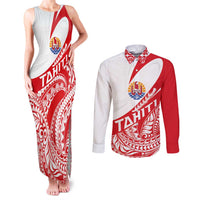 Personalised Tahiti Va'a Race Couples Matching Tank Maxi Dress and Long Sleeve Button Shirt Polynesian Tattoos Sporty Style - Polynesian Pride
