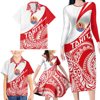 Personalised Tahiti Va'a Race Family Matching Long Sleeve Bodycon Dress and Hawaiian Shirt Polynesian Tattoos Sporty Style - Polynesian Pride