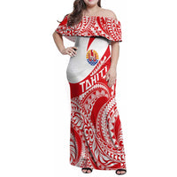 Personalised Tahiti Va'a Race Family Matching Off Shoulder Maxi Dress and Hawaiian Shirt Polynesian Tattoos Sporty Style LT03 Mom's Dress Red - Polynesian Pride