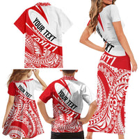 Personalised Tahiti Va'a Race Family Matching Short Sleeve Bodycon Dress and Hawaiian Shirt Polynesian Tattoos Sporty Style - Polynesian Pride