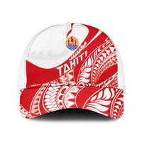 Tahiti Va'a Race Mesh Trucker Cap Polynesian Tattoos Sporty Style LT03 One Size White Red - Polynesian Pride