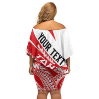 Personalised Tahiti Va'a Race Off Shoulder Short Dress Polynesian Tattoos Sporty Style - Polynesian Pride