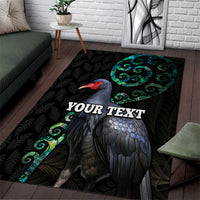 Custom Pukeko New Zealand Area Rug Koru Papua Shell with Silver Fern Pattern LT03 Black - Polynesian Pride