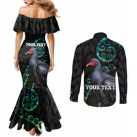 Custom Pukeko New Zealand Couples Matching Mermaid Dress and Long Sleeve Button Shirt Koru Papua Shell with Silver Fern Pattern LT03 - Polynesian Pride