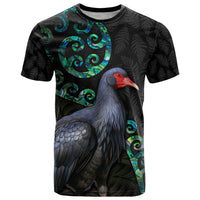 Custom Pukeko New Zealand T Shirt Koru Papua Shell with Silver Fern Pattern LT03 Black - Polynesian Pride
