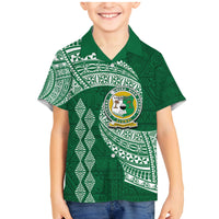 Tonga Lahaina High School Family Matching Mermaid Dress and Hawaiian Shirt Traditional Ngatu and Polynesian Pattern LT03 Son's Shirt Green - Polynesian Pride