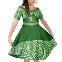 Tonga Liahona High School Family Matching Mermaid Dress and Hawaiian Shirt Traditional Ngatu and Polynesian Pattern LT03 Daughter's Dress Green - Polynesian Pride