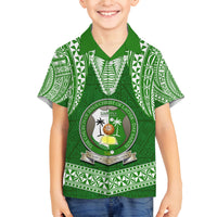 Tonga Liahona High School Family Matching Off Shoulder Maxi Dress and Hawaiian Shirt Traditional Ngatu and Polynesian Pattern LT03 Son's Shirt Green - Polynesian Pride