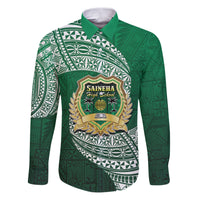 Tonga Saineha High School Family Matching Puletasi Dress and Hawaiian Shirt Traditional Ngatu and Polynesian Pattern LT03 Dad's Shirt - Long Sleeve Green - Polynesian Pride