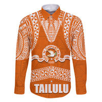 Tonga Tailulu College Family Matching Off Shoulder Long Sleeve Dress and Hawaiian Shirt Traditional Ngatu and Polynesian Pattern LT03 Dad's Shirt - Long Sleeve Orange - Polynesian Pride