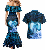 Dolphin Couple Love Story Valentine Day Couples Matching Mermaid Dress and Hawaiian Shirt With Polynesian Tribal Tattoo Blue Style LT03 - Polynesian Pride