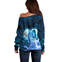 Dolphin Couple Love Story Valentine Day Off Shoulder Sweater With Polynesian Tribal Tattoo Blue Style LT03 - Polynesian Pride