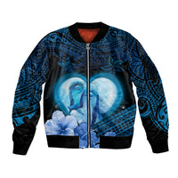 Dolphin Couple Love Story Valentine Day Sleeve Zip Bomber Jacket With Polynesian Tribal Tattoo Blue Style LT03 Unisex Blue - Polynesian Pride