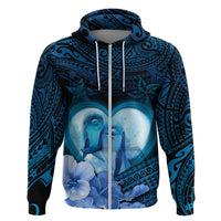Dolphin Couple Love Story Valentine Day Zip Hoodie With Polynesian Tribal Tattoo Blue Style LT03 Zip Hoodie Blue - Polynesian Pride