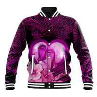 Dolphin Couple Love Story Valentine Day Baseball Jacket With Polynesian Tribal Tattoo Pink Style LT03 Unisex Pink - Polynesian Pride