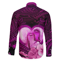 Dolphin Couple Love Story Valentine Day Family Matching Off Shoulder Maxi Dress and Hawaiian Shirt With Polynesian Tribal Tattoo Pink Style LT03 - Polynesian Pride