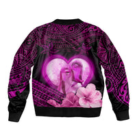 Dolphin Couple Love Story Valentine Day Sleeve Zip Bomber Jacket With Polynesian Tribal Tattoo Pink Style LT03 - Polynesian Pride