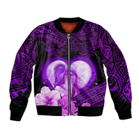 Dolphin Couple Love Story Valentine Day Bomber Jacket With Polynesian Tribal Tattoo Purple Style LT03 Unisex Purple - Polynesian Pride