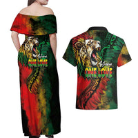 Aotearoa One Love Couples Matching Off Shoulder Maxi Dress and Hawaiian Shirt Reggae Lion with Kakahu Huruhuru LT03 - Polynesian Pride