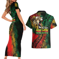 Aotearoa One Love Couples Matching Short Sleeve Bodycon Dress and Hawaiian Shirt Reggae Lion with Kakahu Huruhuru