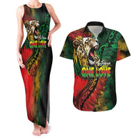 Aotearoa One Love Couples Matching Tank Maxi Dress and Hawaiian Shirt Reggae Lion with Kakahu Huruhuru LT03 Black - Polynesian Pride