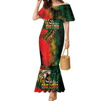 Aotearoa One Love Family Matching Mermaid Dress and Hawaiian Shirt Reggae Lion with Kakahu Huruhuru LT03 Mom's Dress Black - Polynesian Pride