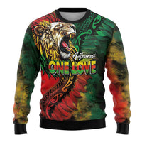Aotearoa One Love Ugly Christmas Sweater Reggae Lion with Kakahu Huruhuru