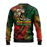 Aotearoa One Love Ugly Christmas Sweater Reggae Lion with Kakahu Huruhuru