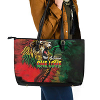 Aotearoa One Love Leather Tote Bag Reggae Lion with Kakahu Huruhuru