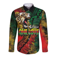 Aotearoa One Love Long Sleeve Button Shirt Reggae Lion with Kakahu Huruhuru